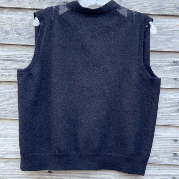 Vintage Black Argyle Sweater Vest Merino Wool Mens XL Academia Grunge Preppy Y2k - Picture 3 of 10